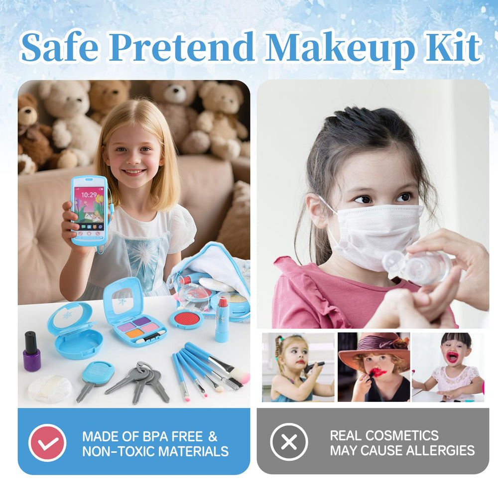 Woumserta portable makeup set ideal for travel-friendly pretend play.