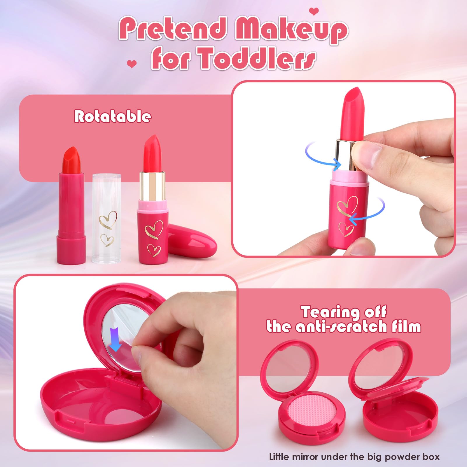 Woumserta Toddler Makeup Playset pretend makeup sparks creativity and role-play learning during playtime.