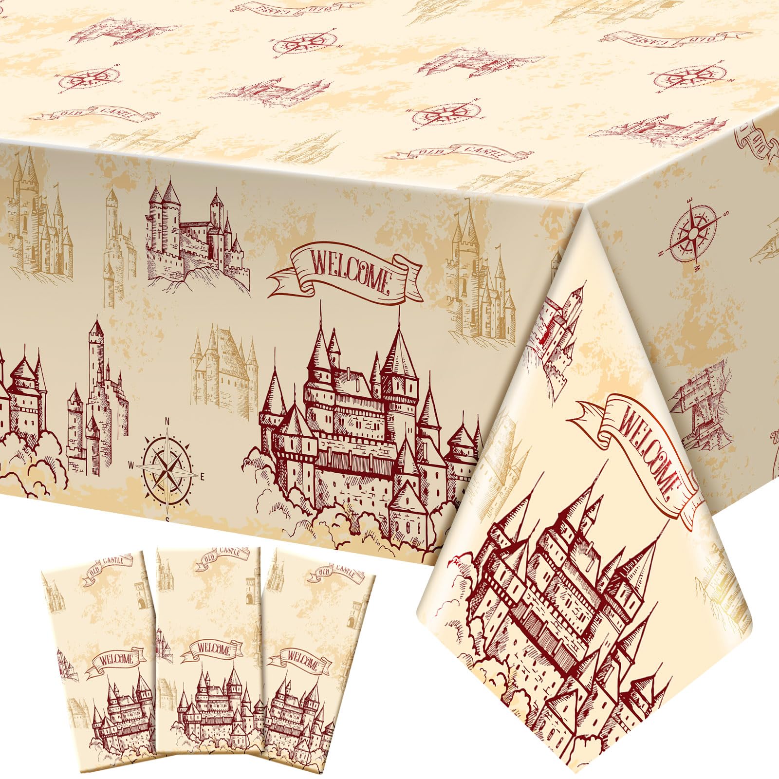 WovWeave Wizard castle-pattern tablecloth adds vintage charm for parties