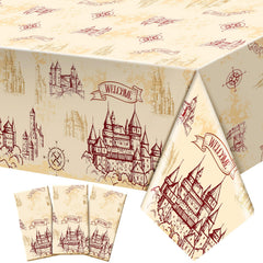 WovWeave Wizard castle-pattern tablecloth adds vintage charm for parties