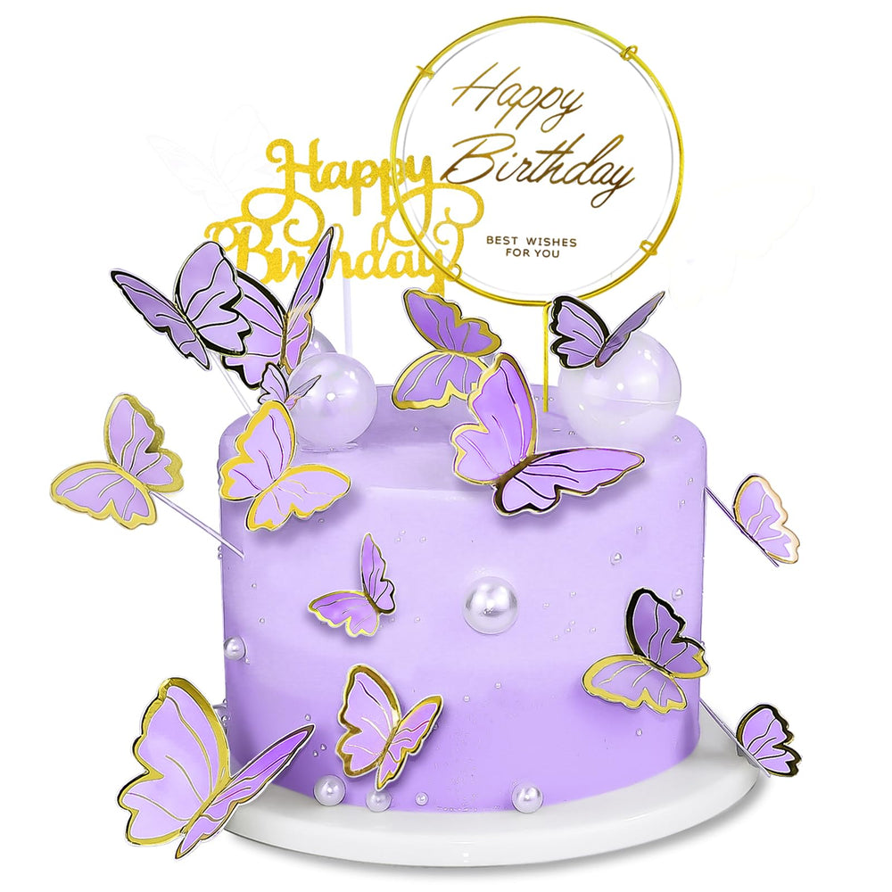 WOW DING purple gold butterfly cake toppers decorate birthday desserts