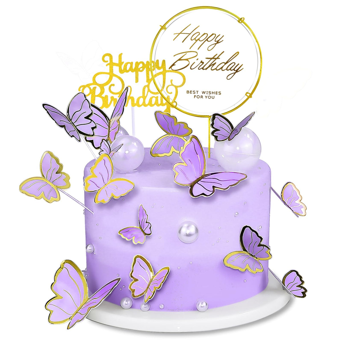 WOW DING purple gold butterfly cake toppers decorate birthday desserts