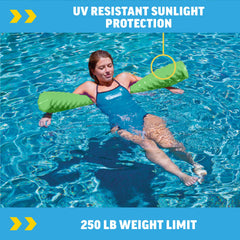 WOW Sports lime green pool noodle floating in pool or lake for relaxed lounging