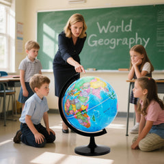 WOWESOTICA accurate map blue globe highlights countries and capitals.