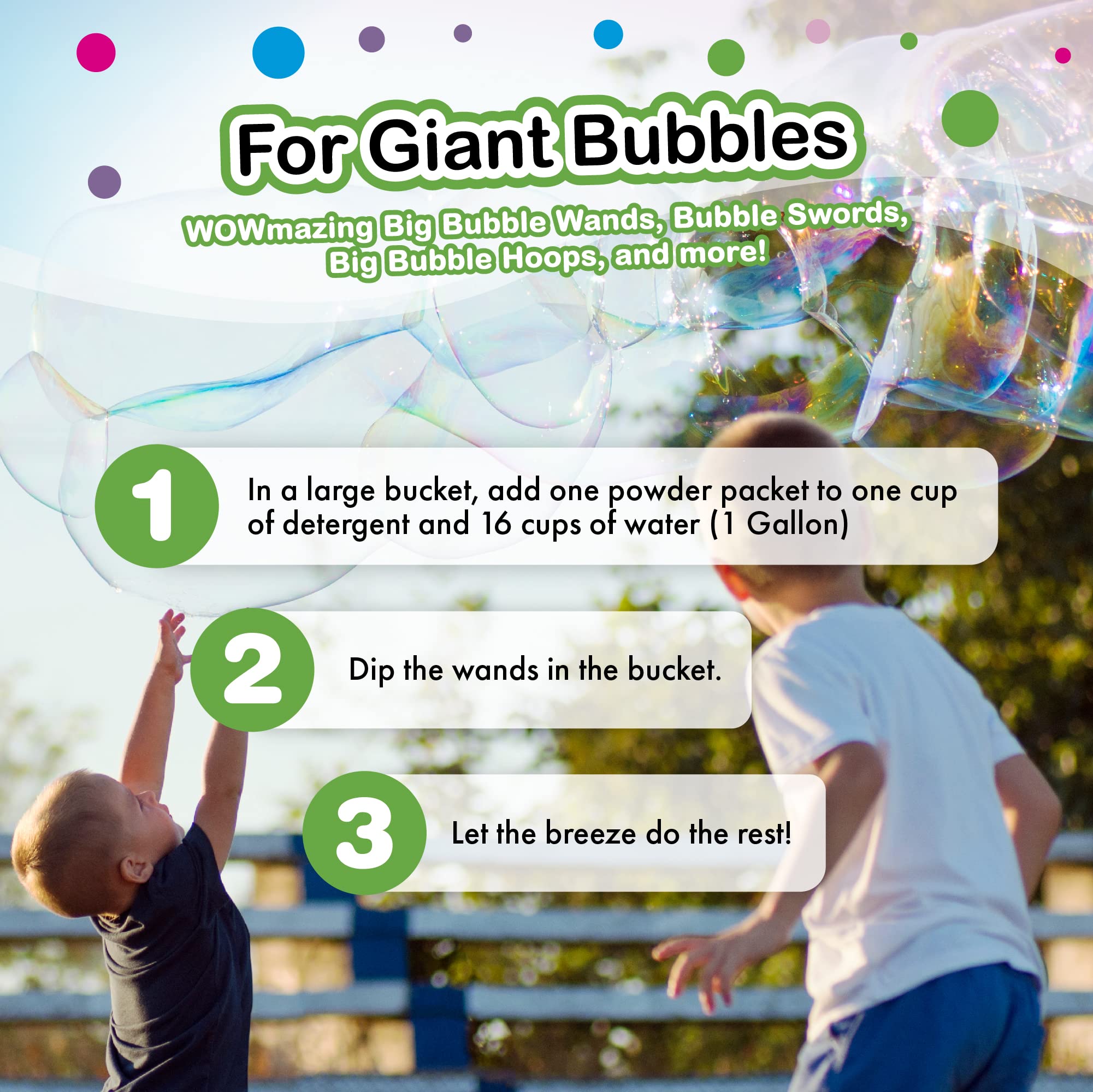 WOWMAZING bubble wand set enhances outdoor family play.