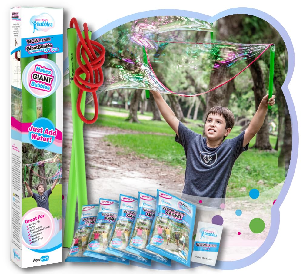 WOWMAZING giant bubble wand enabling ultra-large outdoor bubbles for family play.