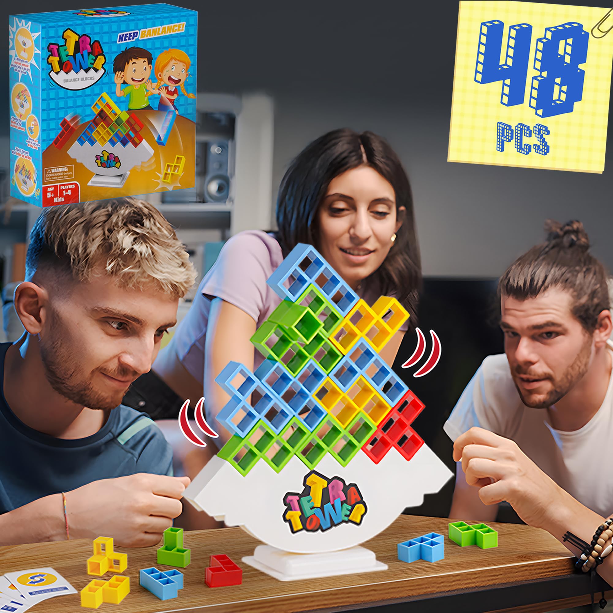WOWNOVA Tetra Tower stacking blocks set for focused family play and creative problem solving.