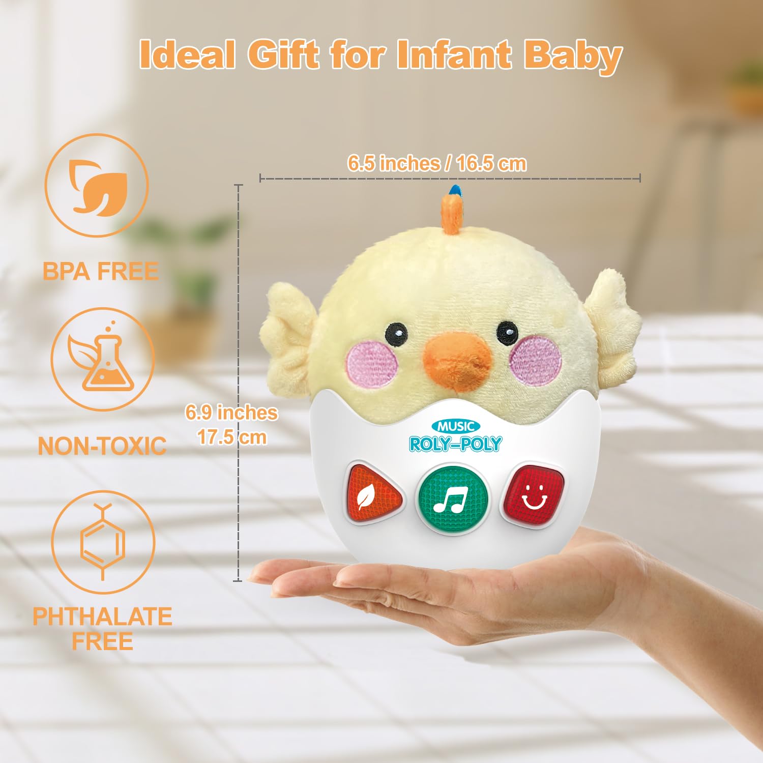 WOWOHAGE Plush toy with hanging ring attaches to strollers for on-the-go play.