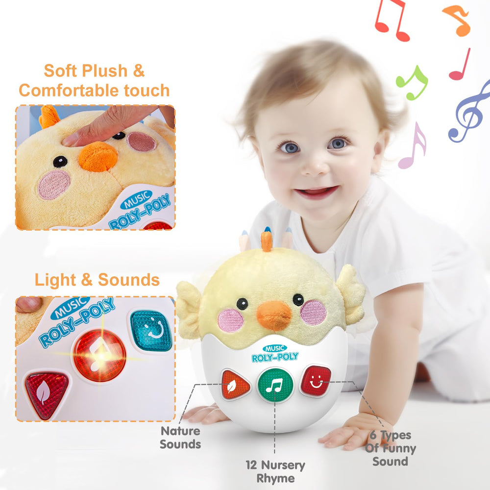WOWOHAGE Penguin plush encourages reaching and grasping during playtime.