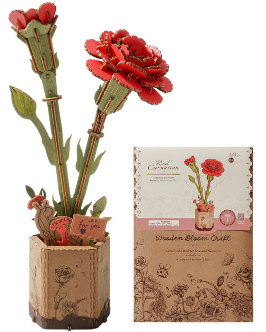 Wowood 3D puzzle: red carnation for adults, mindful crafting and decoration