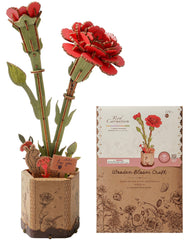 Wowood 3D puzzle: red carnation for adults, mindful crafting and decoration