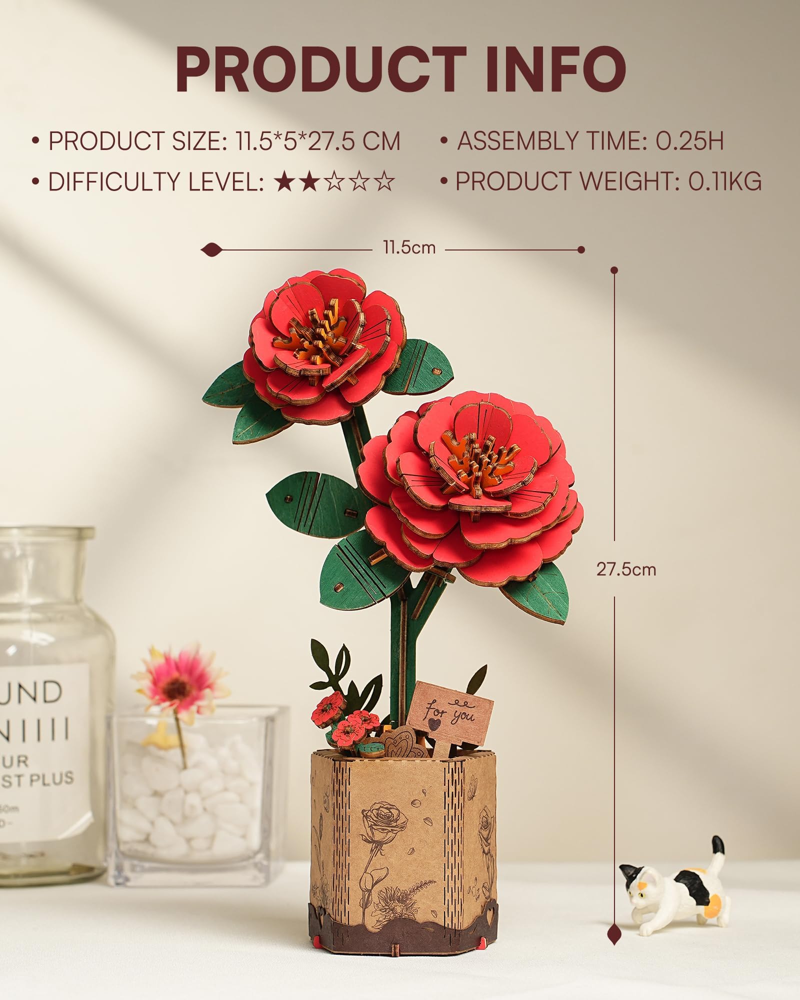 Wowood DIY Camellia model kit promotes mindful concentration during weekends.