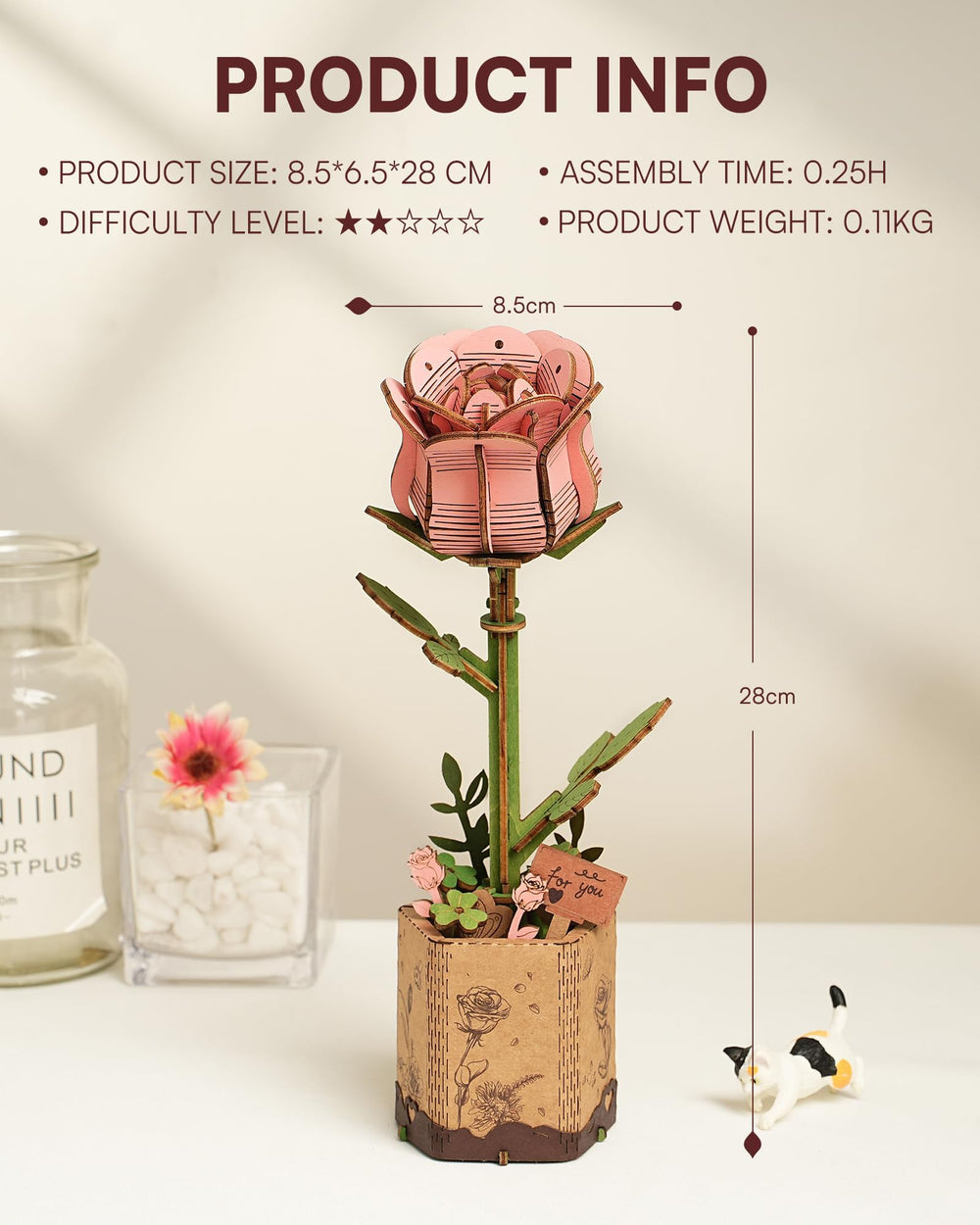 Wowood DIY flower model kit pink rose for hands-on crafting and imagination