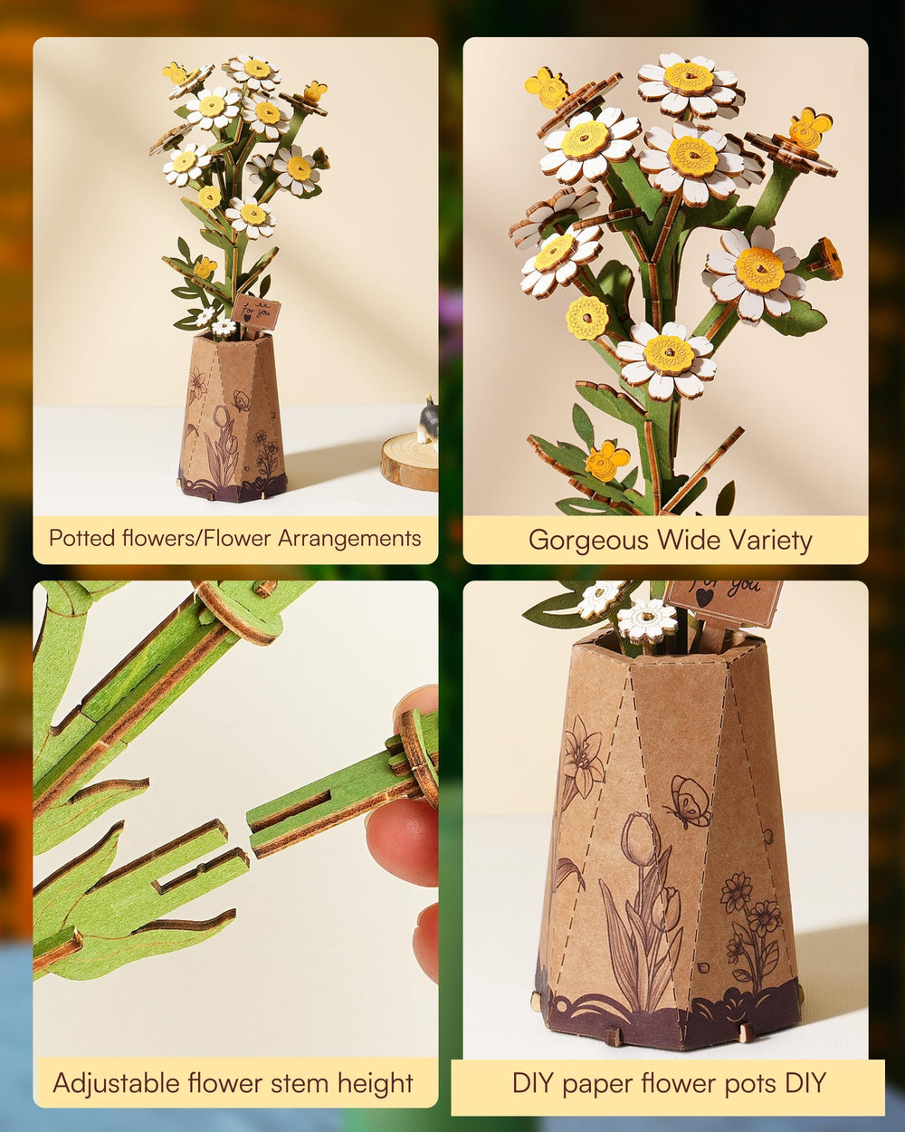 Wowood high-quality wood material, durable, smooth-edged parts for repeated assembly.