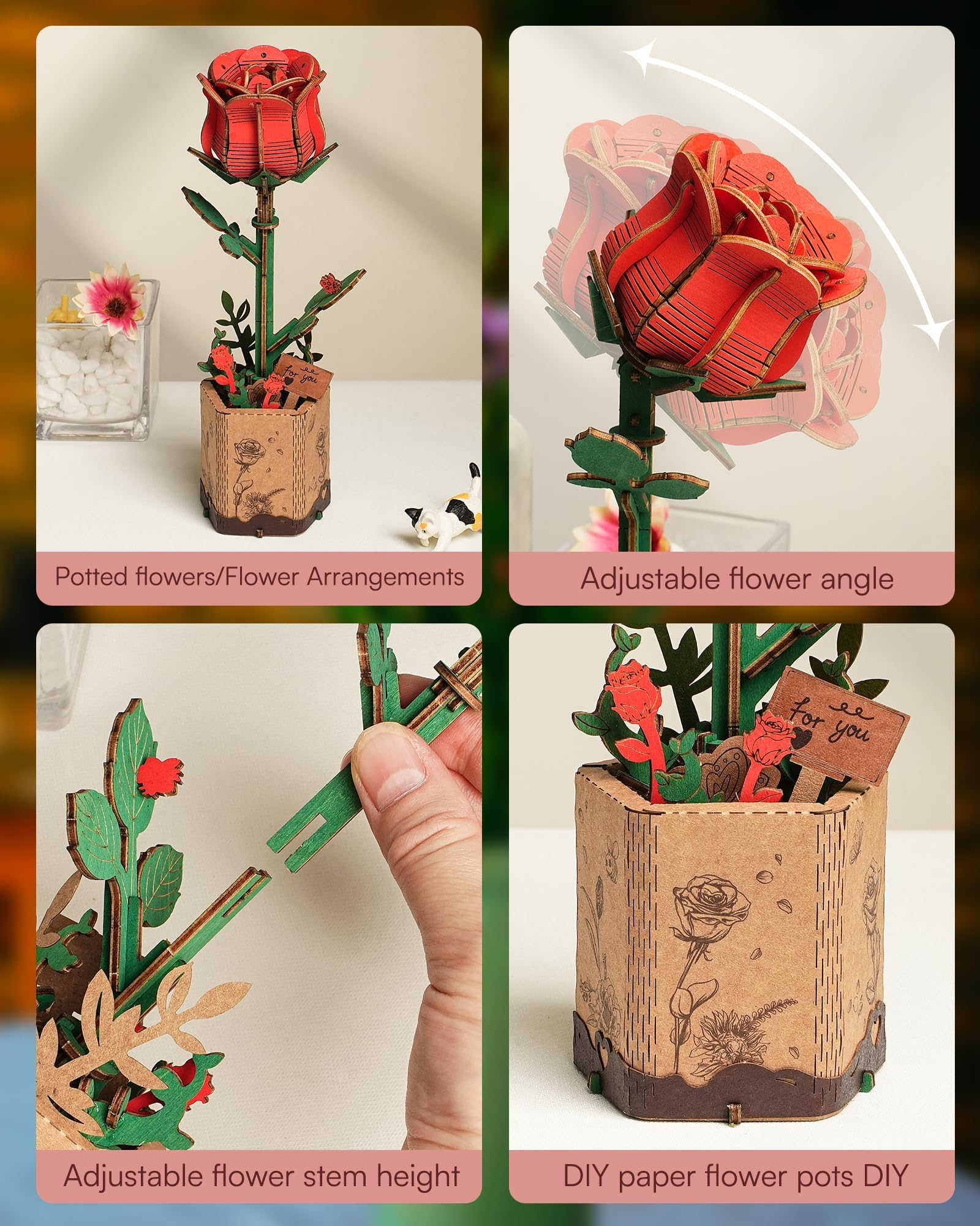 Wowood housewarming rose puzzle, charming decor piece after assembly
