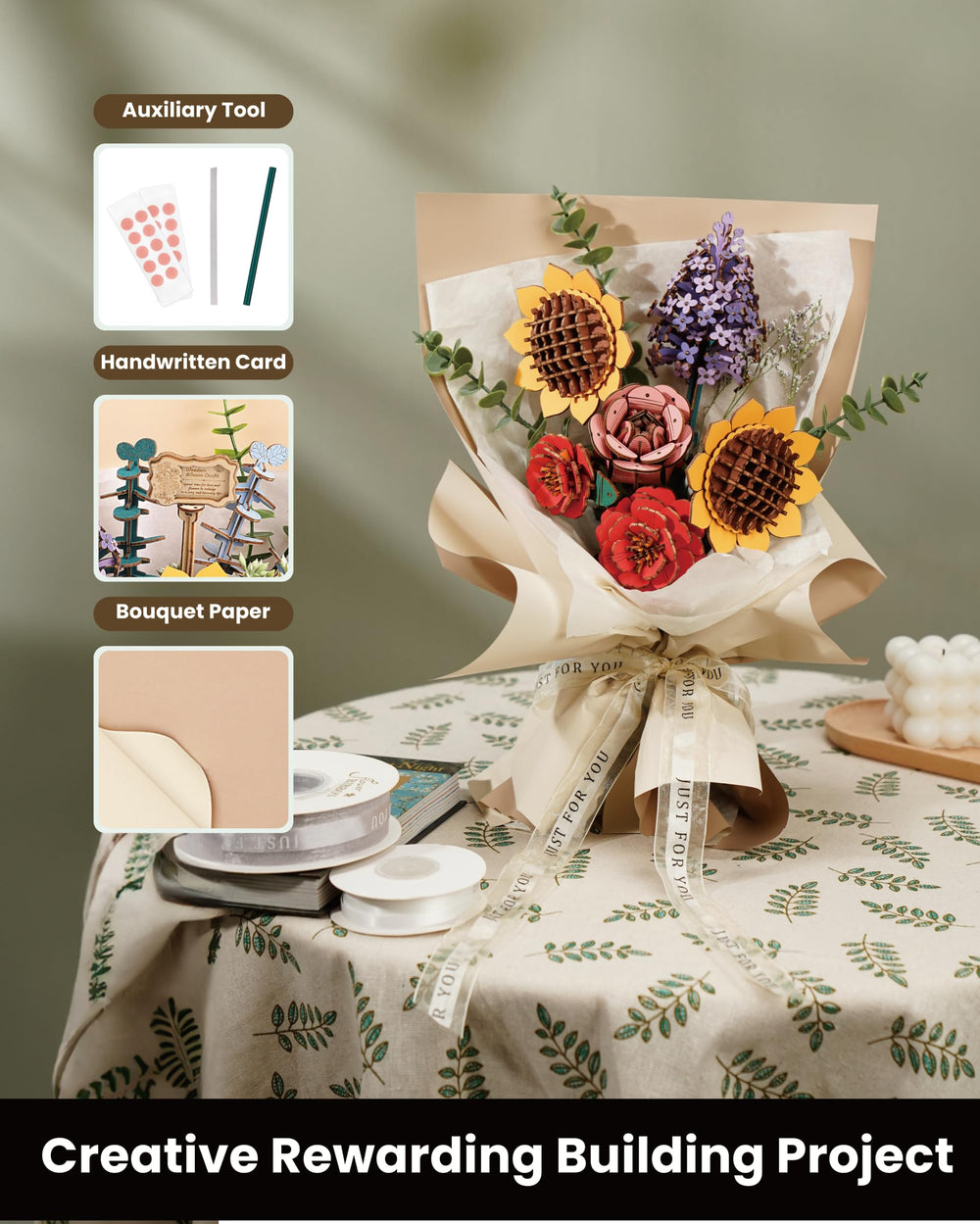 Wowood lilac 3D puzzle bouquet for dresser or shelf.