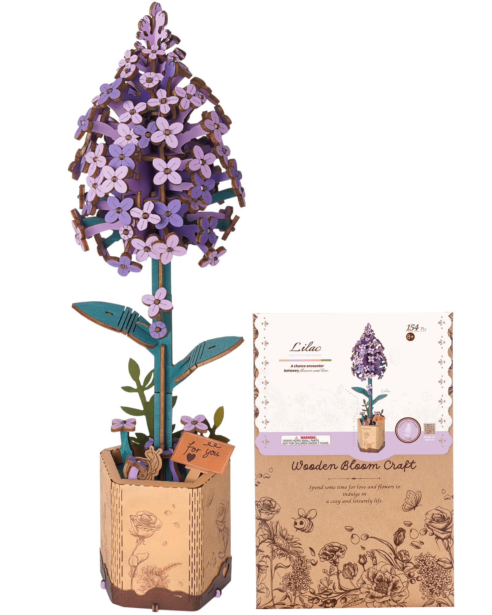 Wowood Lilac wooden puzzle kit—finished bloom for elegant home decor and gifting.