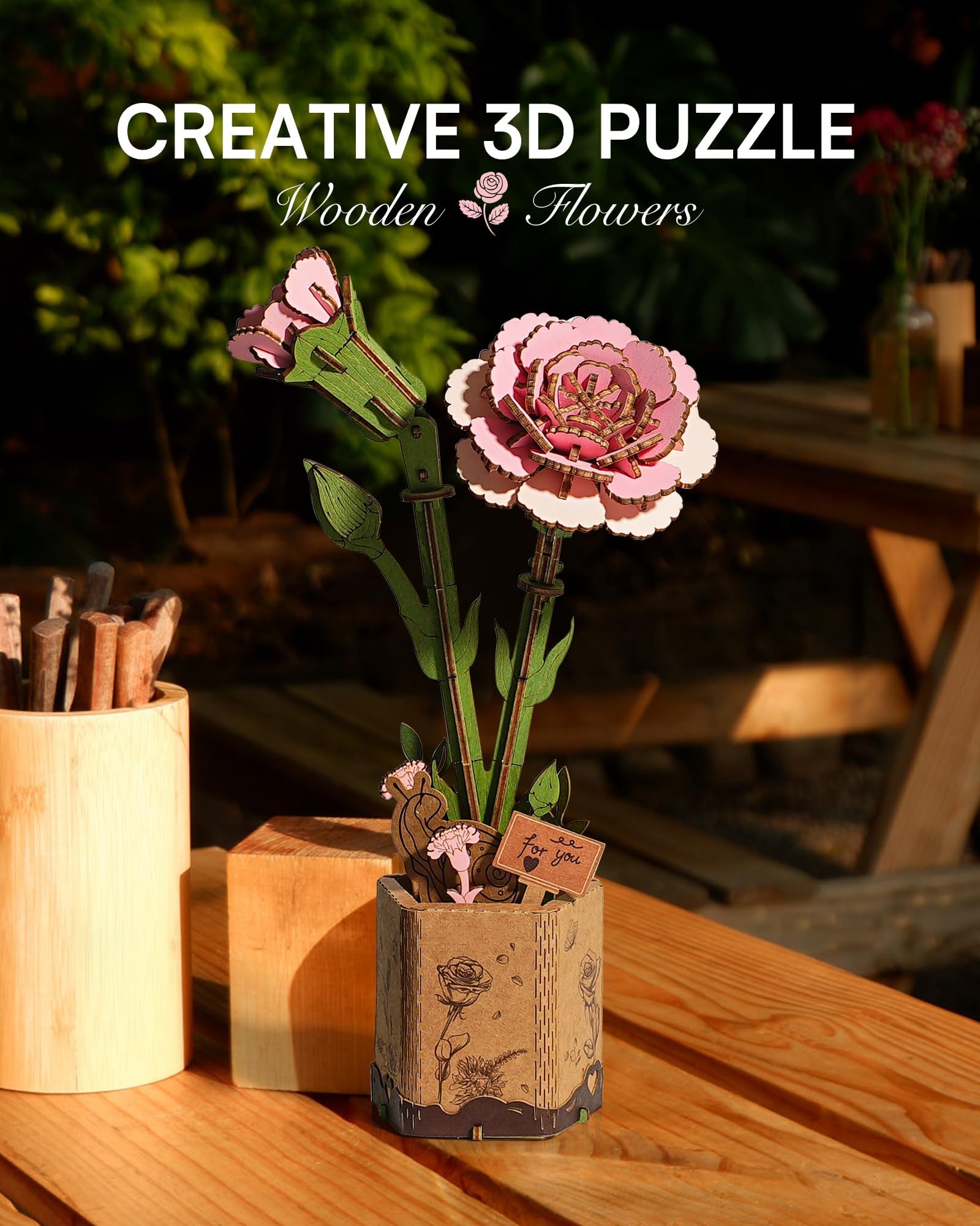 Wowood pink carnation pieces and instructions invite calm, mindful building sessions.