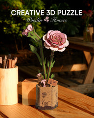 Wowood pink carnation pieces and instructions invite calm, mindful building sessions.