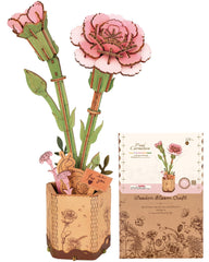 Wowood pink carnation puzzle packaging, ideal for gifting and easy setup.