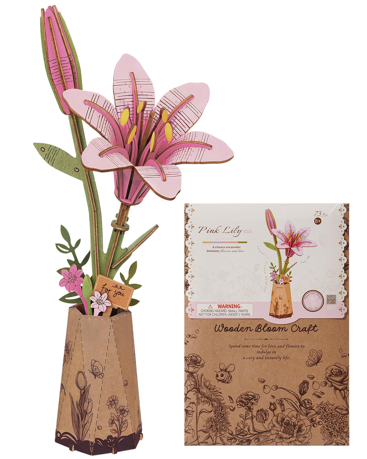 Wowood Pink Lily wooden puzzle for a relaxing desk centerpiece and mindful crafting