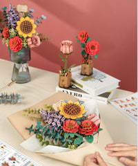Wowood pink rose 3D puzzle bouquet, ideal for collection.