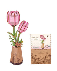 Wowood pink tulip 3D puzzle assembly highlighting detailed petals for decorative display