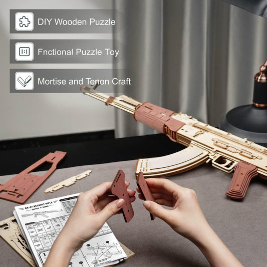 Wowood rubber-band gun model, offers hands-on fun and safe play.