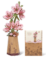 Wowood Sakura 3D puzzle assembly shows intricate wooden petals for mindful recreation.