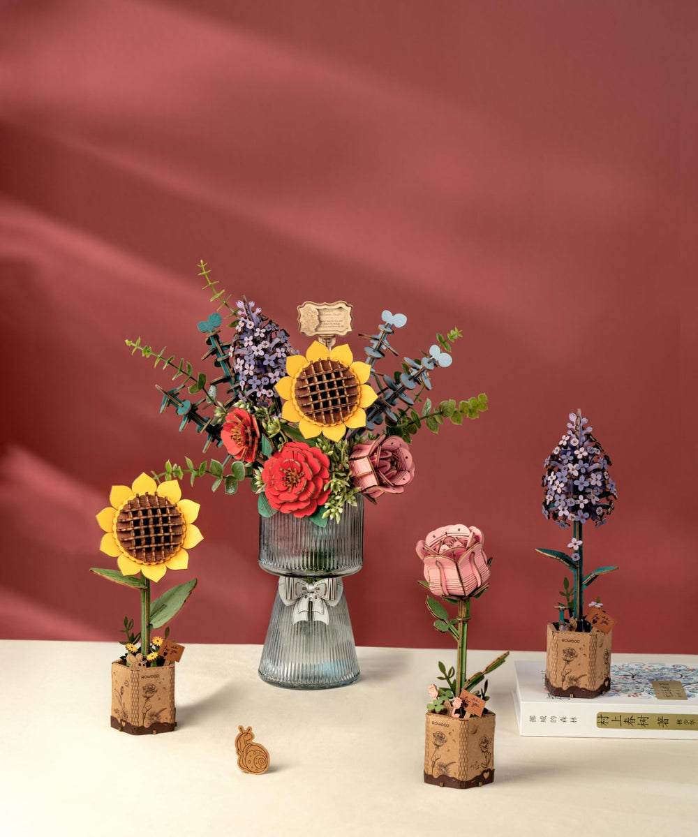 Wowood sunflower assembly 3D puzzle kit for mindful building.