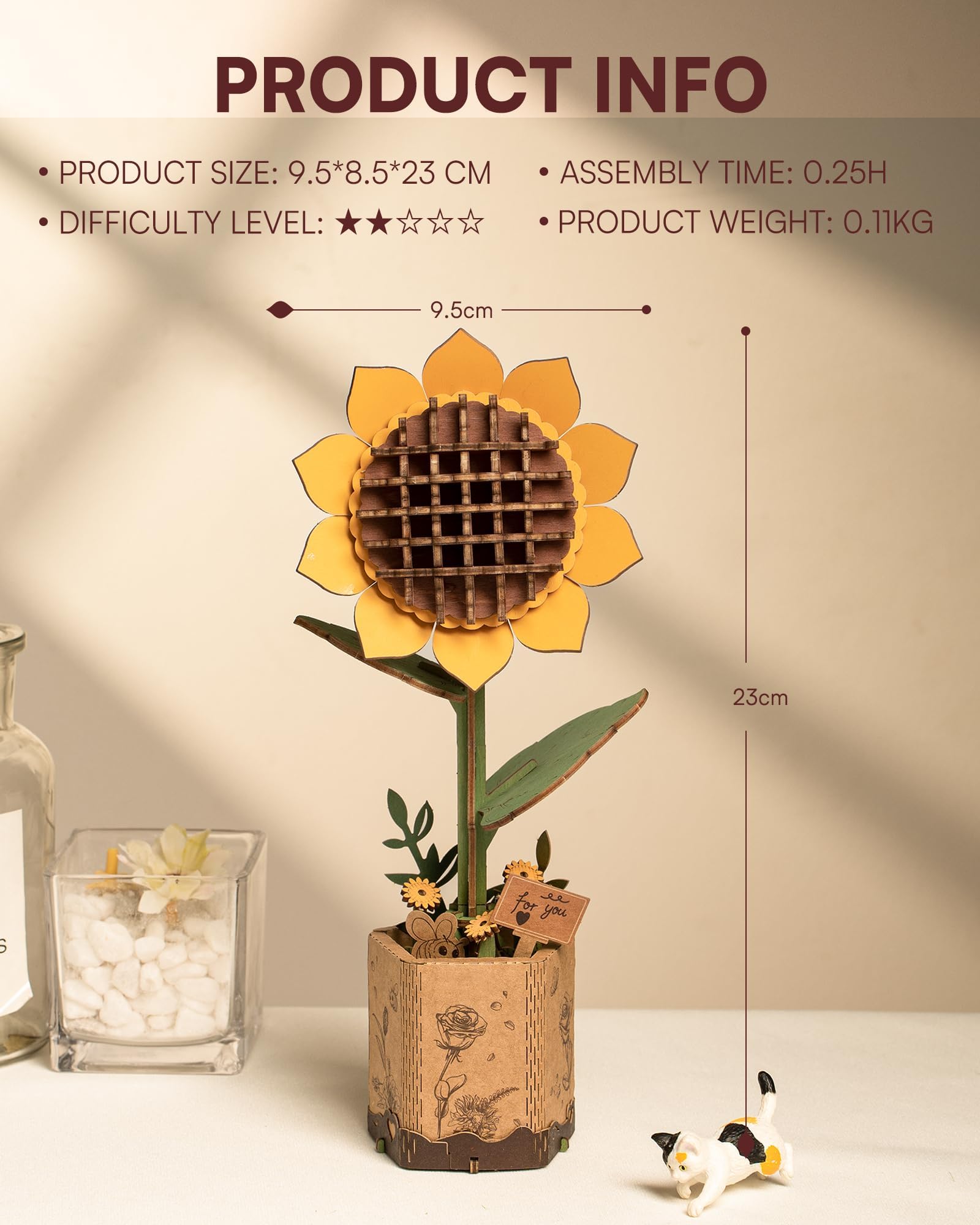 Wowood sunflower puzzle gift box image emphasizes versatile gifting for plant lovers