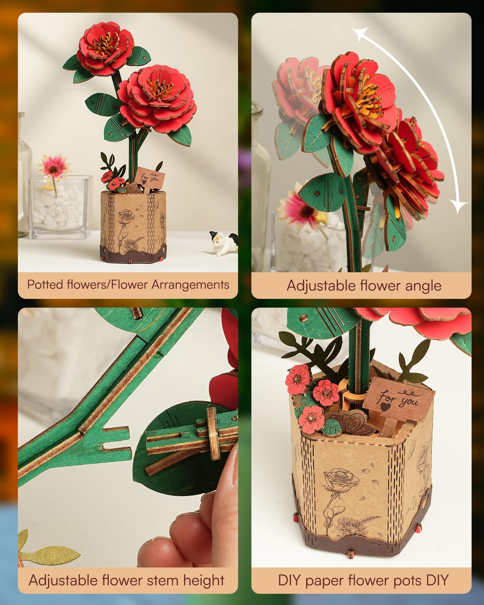 Wowood wood flower assembly project offers a rewarding keepsake after completion.