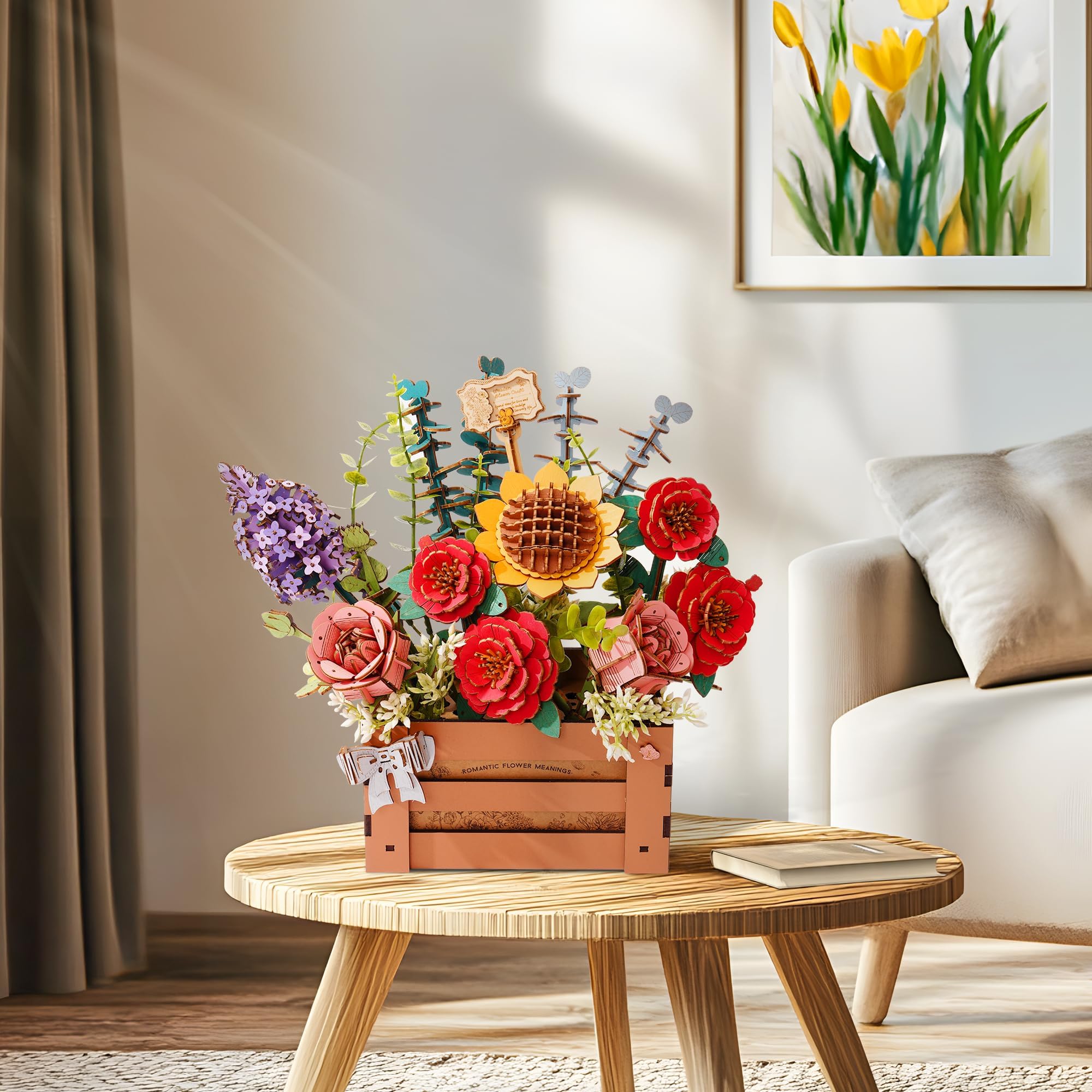 Wowood wooden flower petals detail highlights precision for a decorative bloom at home or office.