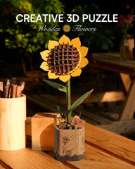 Wowood wooden sunflower detail close-up highlights smooth edges and natural grain