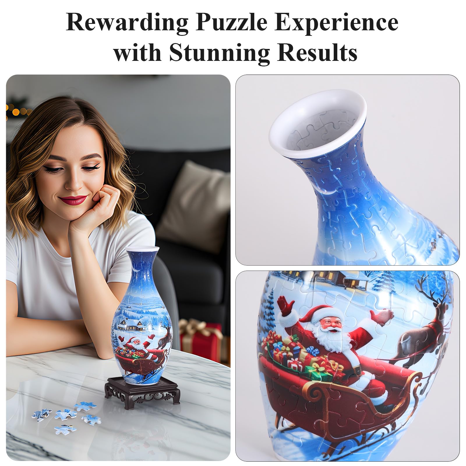 Wowsome 3D puzzle vase on tabletop makes a decorative centerpiece.