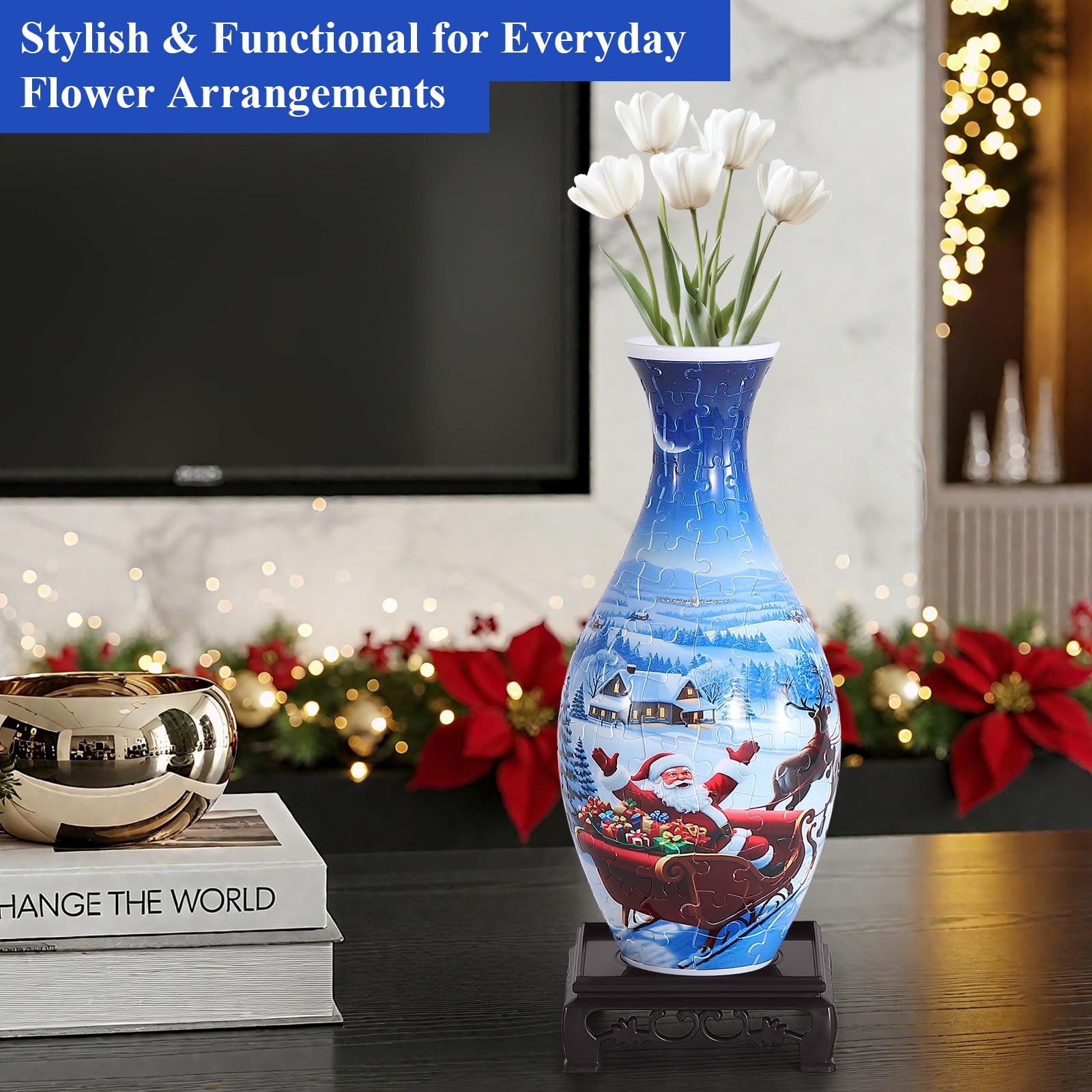Wowsome puzzle vase arranged on a dining room table as a centerpiece