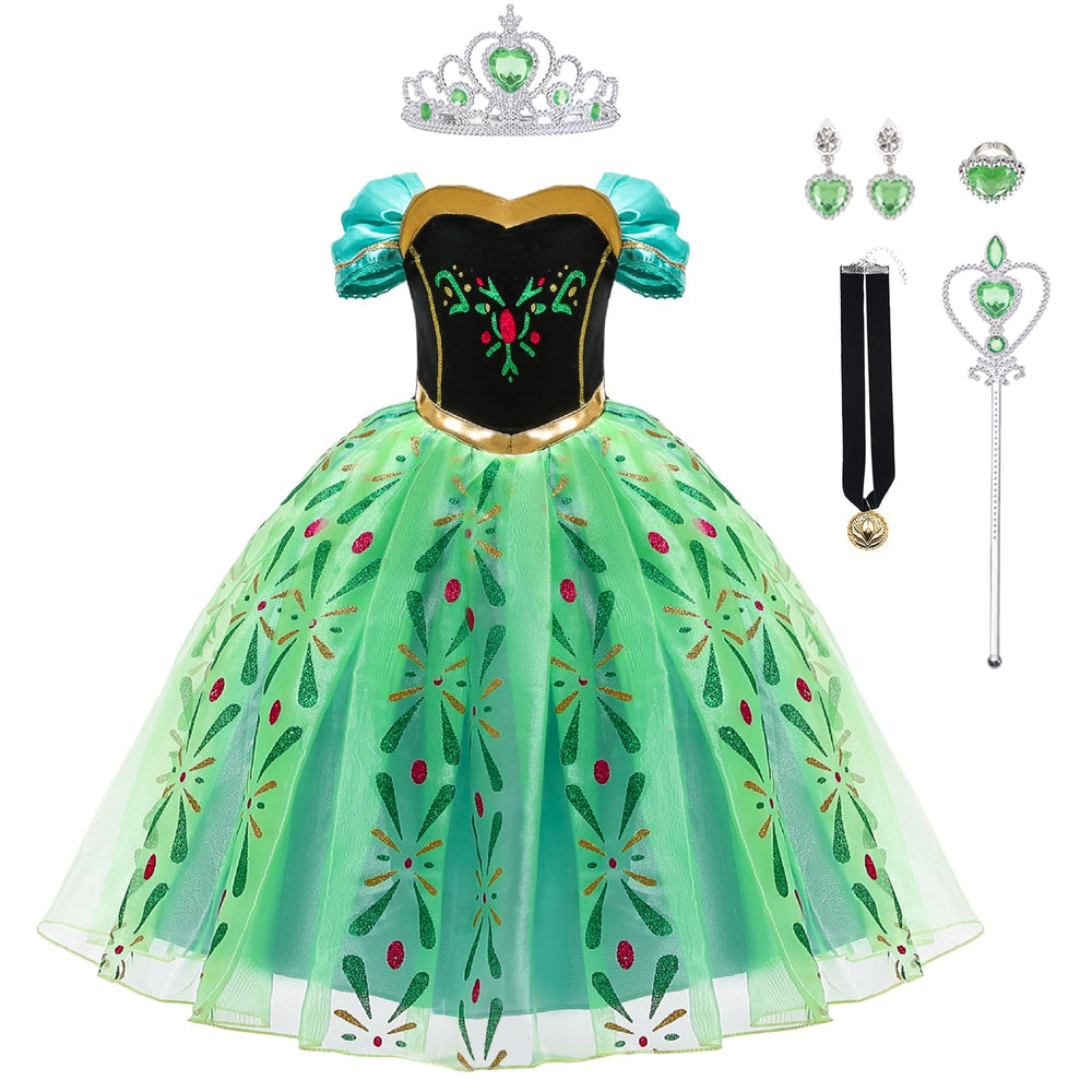 WOXVM Anna Princess Dress with crown set, ideal for costume parties and imaginative play.