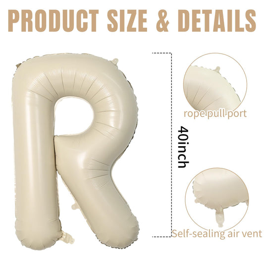 Wpensky cream letter balloon R closeup shows premium foil finish for elegant celebrations.