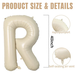 Wpensky cream letter balloon R closeup shows premium foil finish for elegant celebrations.