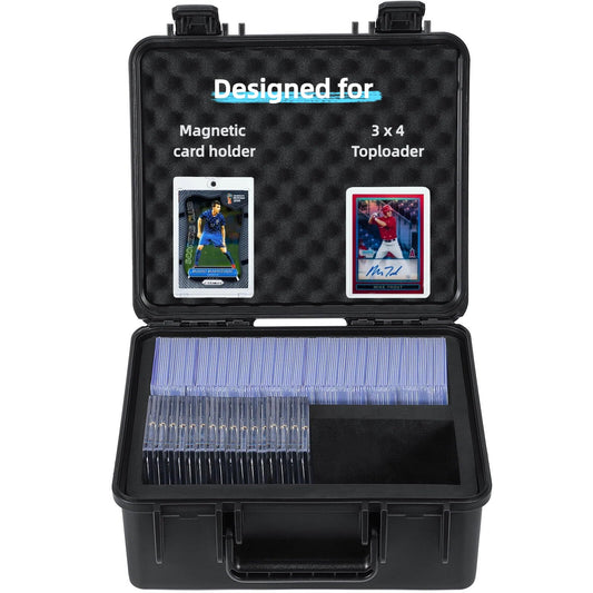 WPGEAR hard shell case protects 3x4 top loaders during transport.