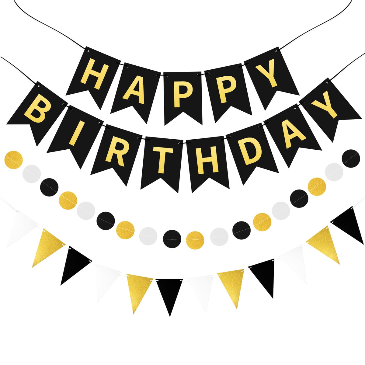 WRICHEAR black gold banner flatlay for elegant birthday decor and photo-worthy moments