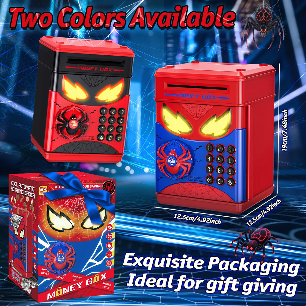 Wrystte Spider Piggy Bank blue themed gift-ready option.