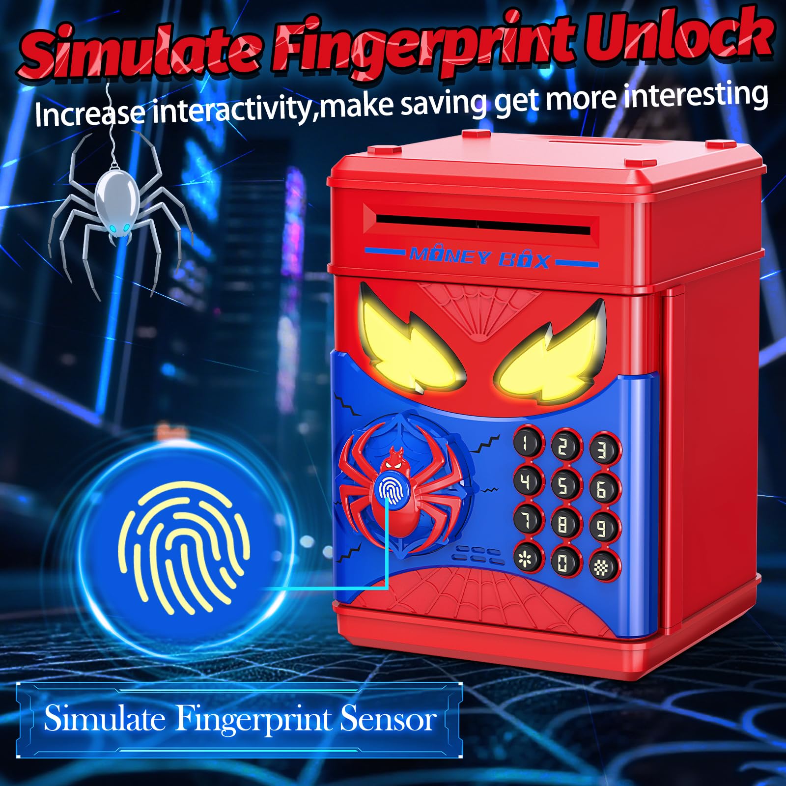 Wrystte Spider Piggy Bank fingerprint authentication enables safe access.