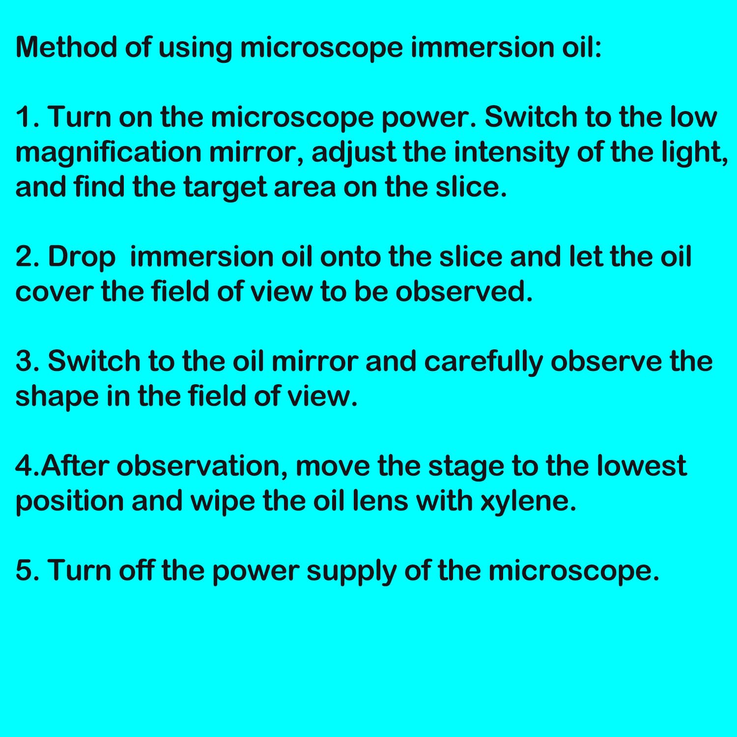 Oil drop on slide using Wryxia immersion oil for sharp visualization.