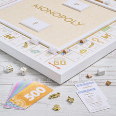 Center grasscloth texture adds tactile luxury to the board experience.