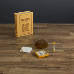 WS Game Company Boggle Vintage Bookshelf Edition 4x4-grid promotes quick word play during family nights.