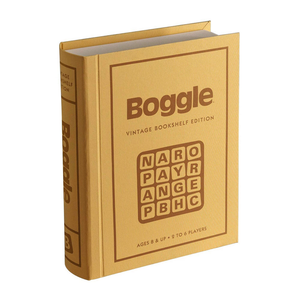 WS Game Company Boggle Vintage Bookshelf Edition linen-dome box adds retro shelf decor and storage.