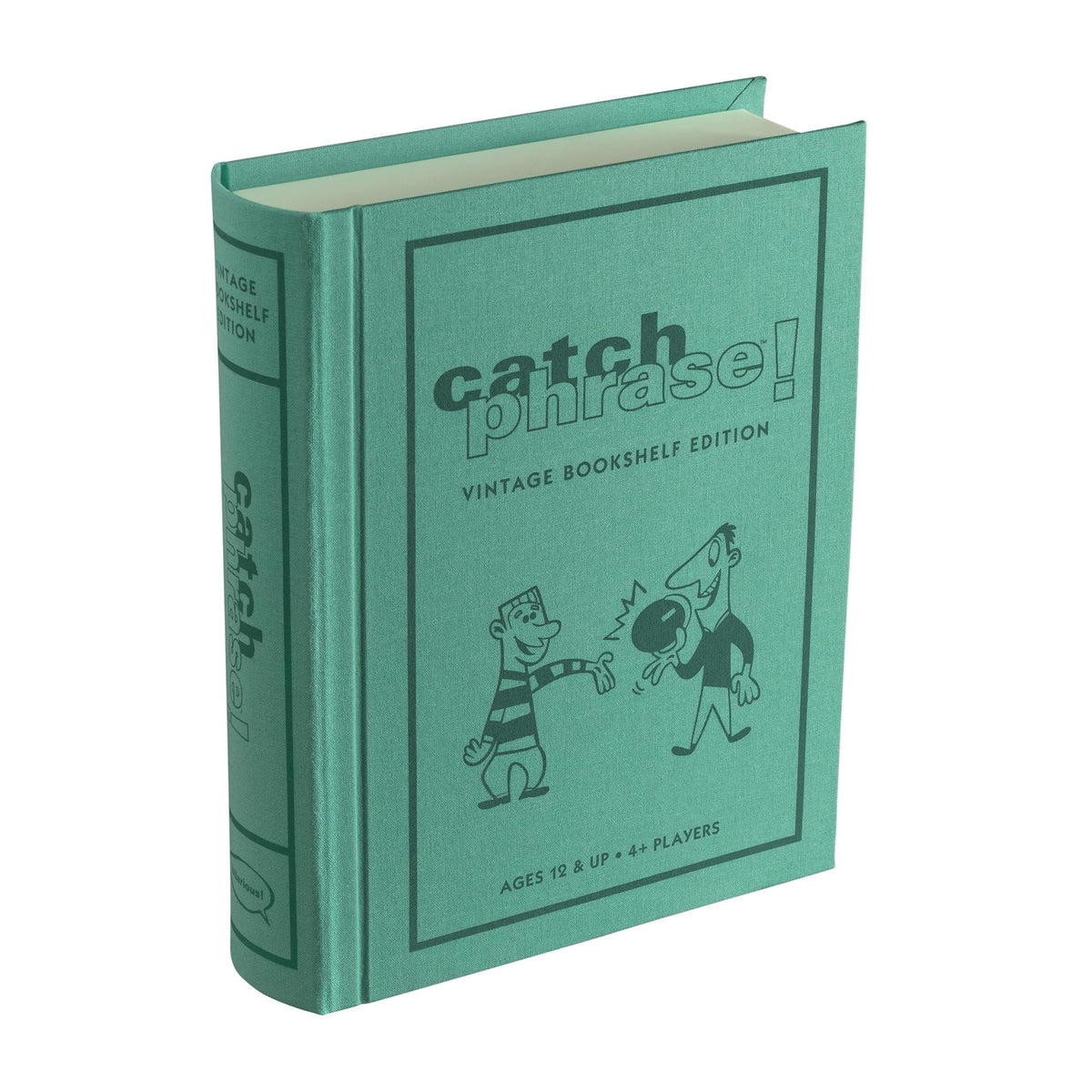 WS Game Company Catch Phrase Game in linen-wrapped book case for stylish storage