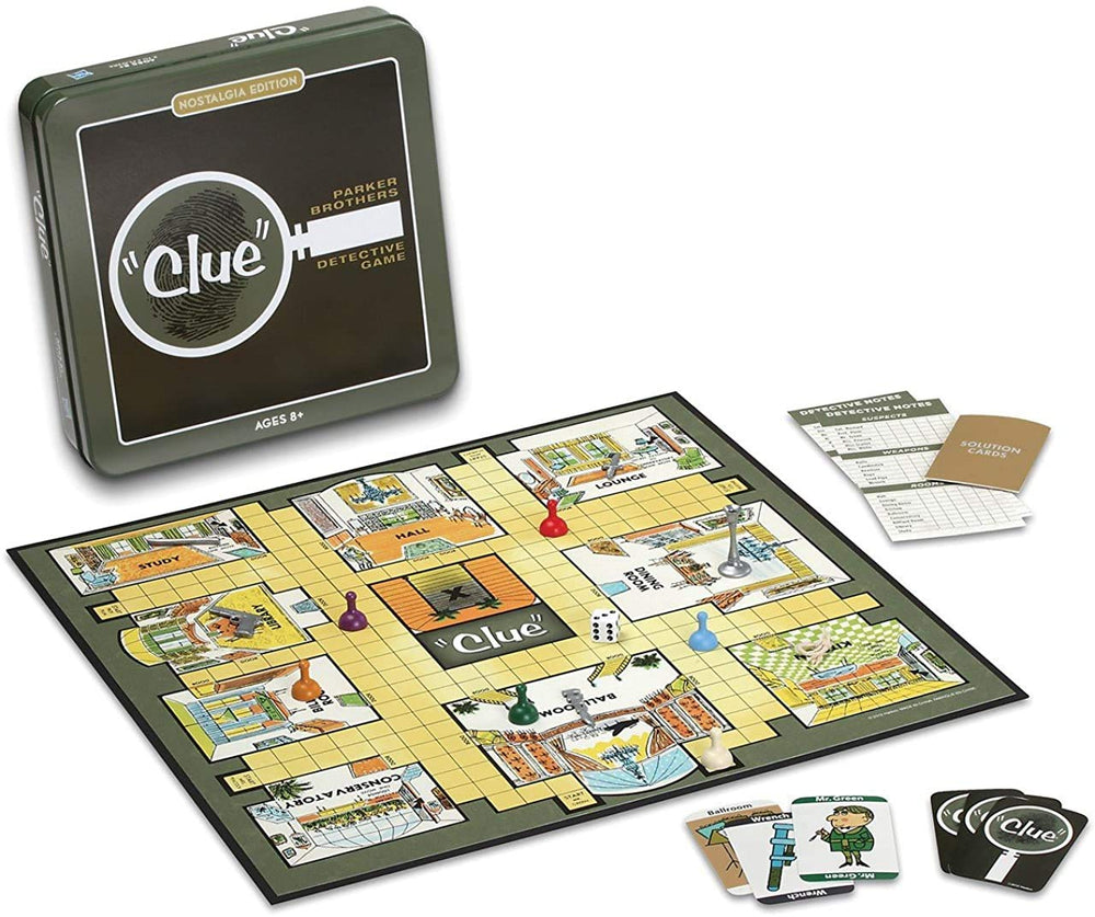 WS Game Company Clue Nostalgia diecast weapon set including wrench and candlestick.