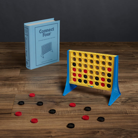 WS Game Company Connect Four fabric-wrapped book box display adds décor-friendly storage.